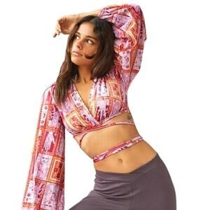 Urban Outfitters Tarot Print Wrap Crop Top Boho Bell Sleeve Festival Blouse – M